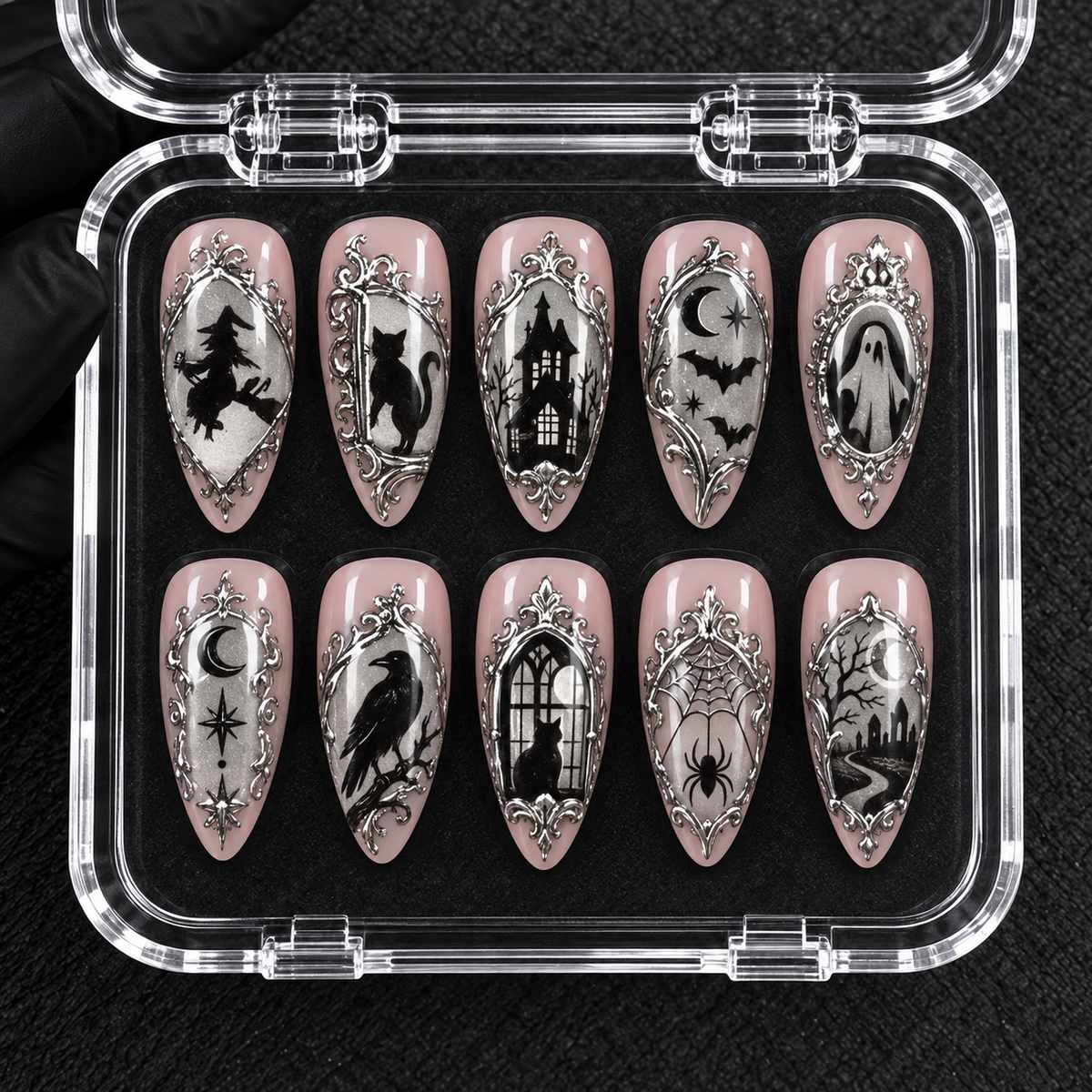 Haunted Gallery Halloween Almond Press-On Nails
