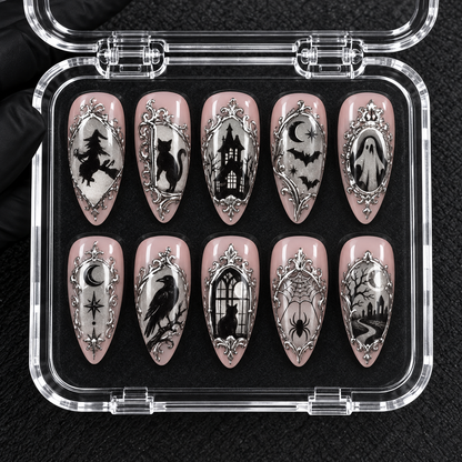 Haunted Gallery Halloween Almond Press-On Nails