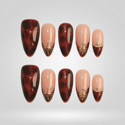 Tortoise Chic Almond Press-On Nails