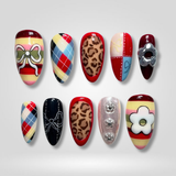 Retro Muse plaid and leopard 3D press-on nails