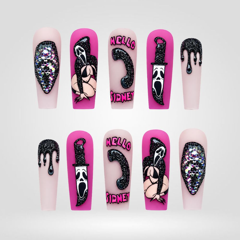 Hello Sidney | Pink Slasher Horror Halloween Press-On Nails – Coffin