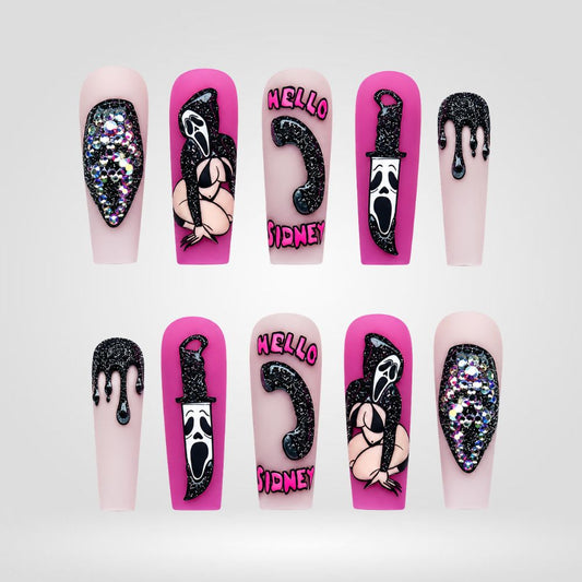 Hello Sidney | Pink Slasher Horror Halloween Press-On Nails – Coffin