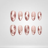Mauve Lace 3D floral press-on nails with blush and gold accents