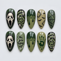 Dead Line Halloween Almond Press-On Nails