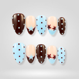 Blue Dot press-on nails with French tips and polka dot accents