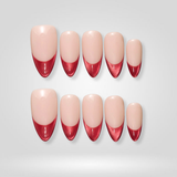 Red Satin metallic French tip press-on nails