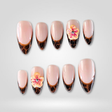 Tortoise Bloom 3D flower press-on nails with French tips