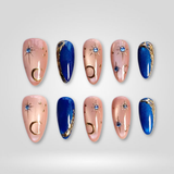 Midnight Moon cat-eye floral press-on nails, almond shape
