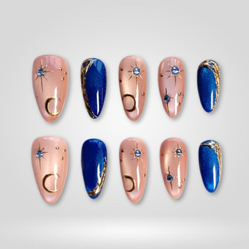 Midnight Moon cat-eye floral press-on nails, almond shape