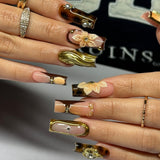 Amber Grace press-on nails — 3D butterfly tortoise shell coffin shape design