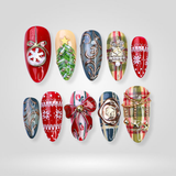 Merry Magic press-on nails — Christmas tree and ribbon bow design