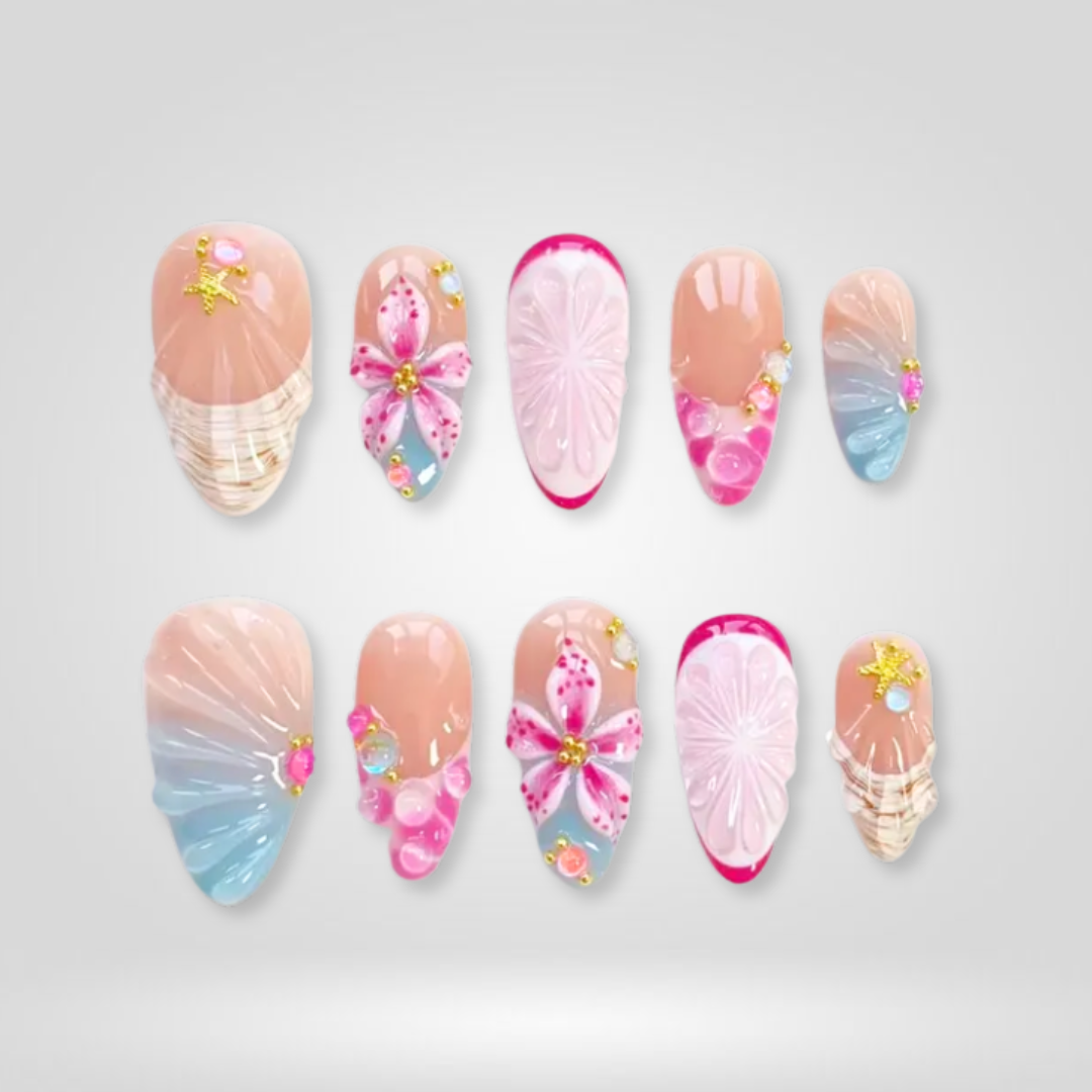 Ocean Petals press-on nails