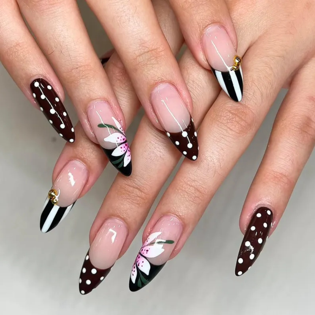 Mocha Bloom press-on nails