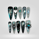 Neon Blaze press-on nails — vibrant Y2K stiletto with neon accents