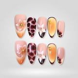Boho Chic press-on nails — hand-painted abstract gothic Y2K design on almond
