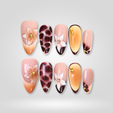 Boho Chic press-on nails — hand-painted abstract gothic Y2K design on almond