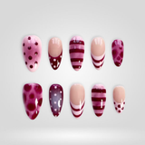 Berry Stripe 3D floral press-on nails