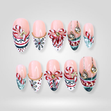Peppermint Kiss 3D press-on nails, candy cane swirls with 3D bows