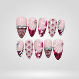 Velvet Lace press-on nails — hand-painted music notes and accents