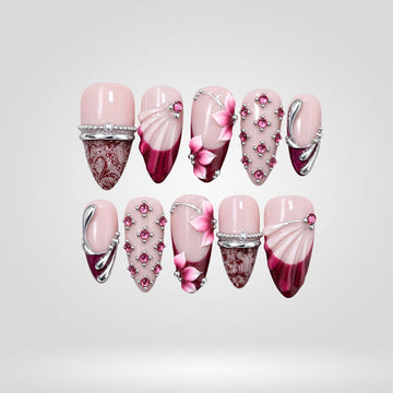 Velvet Lace press-on nails — hand-painted music notes and accents