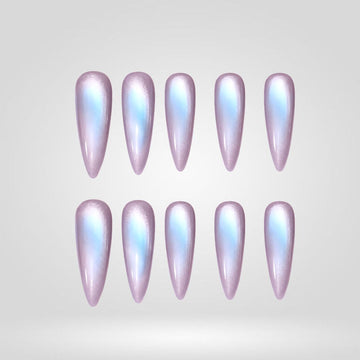 Moonlight Glow cat-eye press-on nails in soft lavender