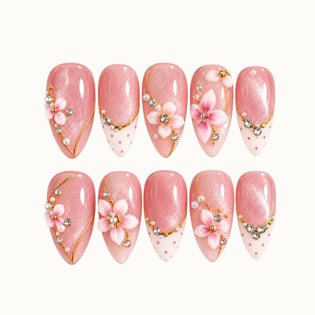 Blush Blossom Filigree Press-On Nails