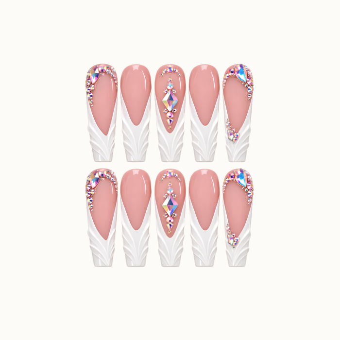 Rose Prism Drapes Press-On Nails with Sculpted White Tips
