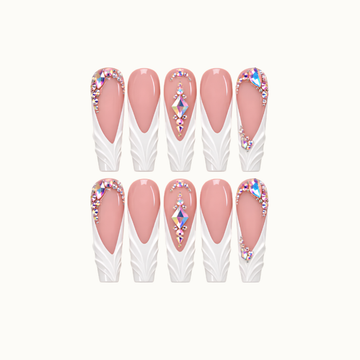 Rose Prism Drapes Press-On Nails with Sculpted White Tips
