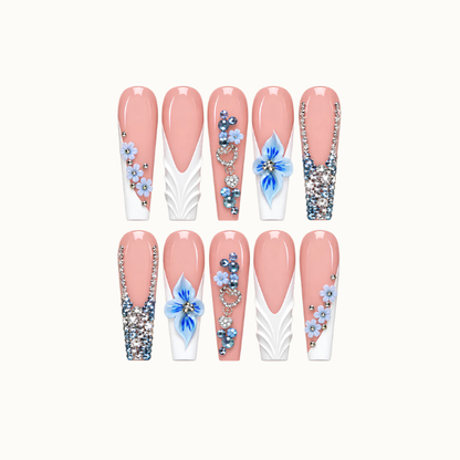 Blue Bloom Romance Press-On Nails Set