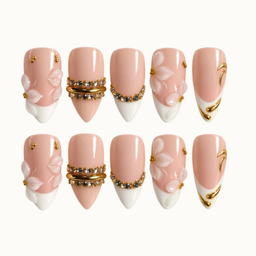 Blush Gilded Petals Press-On Nails with Floral Accents