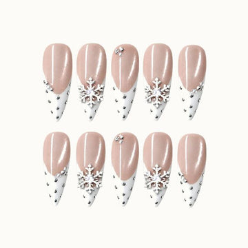 Pearl Snowfall Press-On Nails with Snowflake Accents
