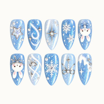 Snow Bunny Sparkle Press-On Nails Moonlight Blue