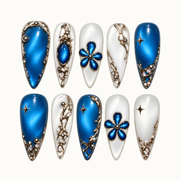 Sapphire Frost Bloom Press-On Nails