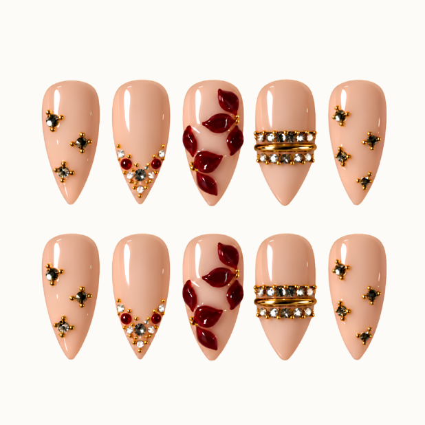 Garnet Petal Charm Press-On Nails