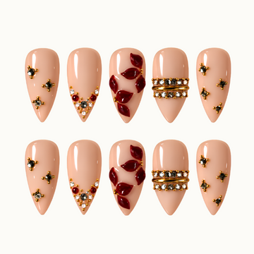 Garnet Petal Charm Press-On Nails