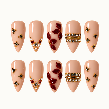 Garnet Petal Charm Press-On Nails