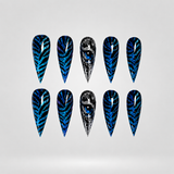 Wild Glow wild metallic cat eye press-on nails in a stiletto shape - leopard, chrome, glitter design