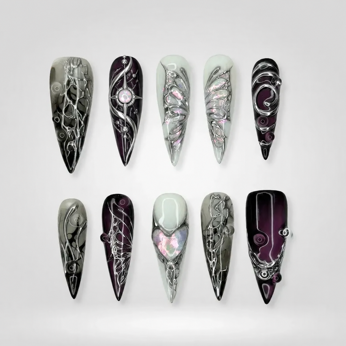 Iridescent Opal 3D Chrome Press-On Nails