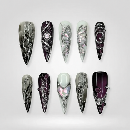 Iridescent Opal 3D Chrome Press-On Nails