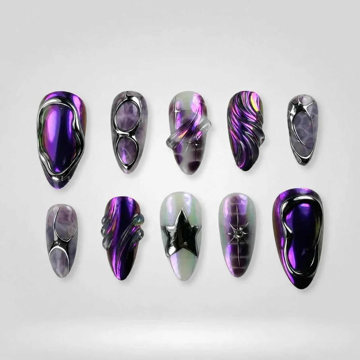 Purple Chrome Stiletto Press-On Nails