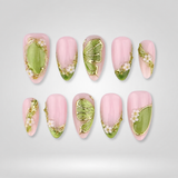 Olive Blossom 3D Cat Eye Press-On Nails