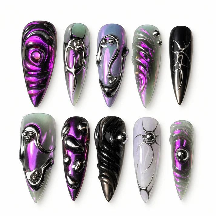 Purple Chrome Y2K Press-On Nails