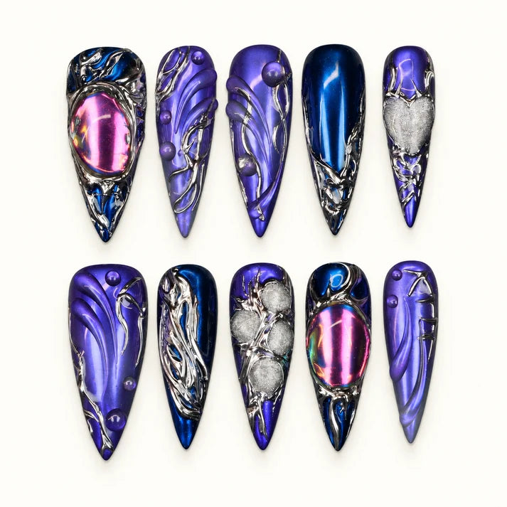 Purple Chrome Y2K Press-On Nails