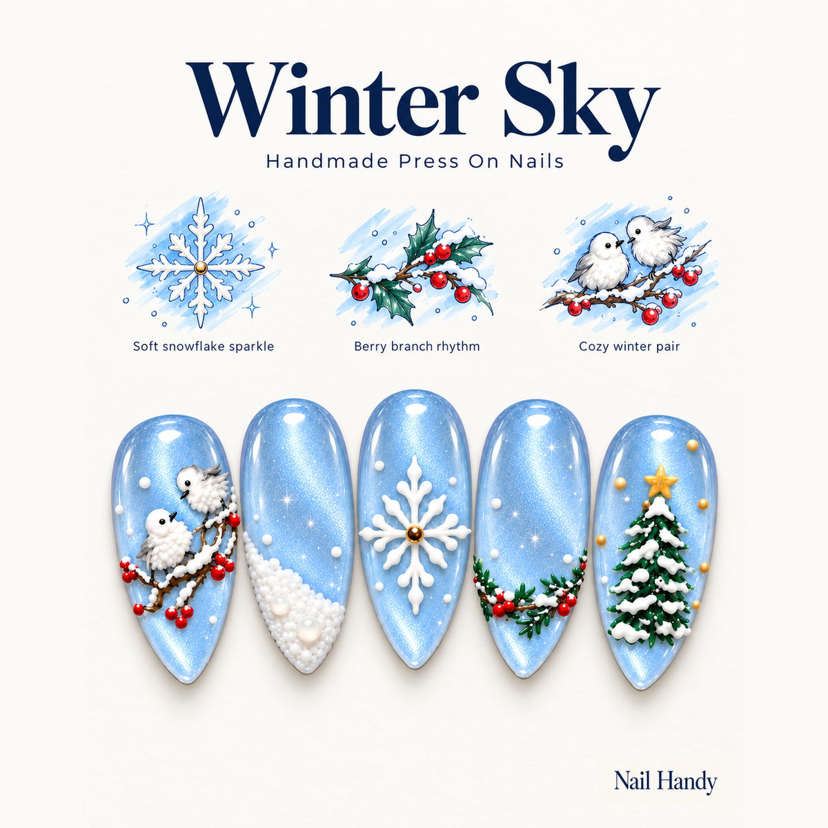 Snowberry Winter Sky Press-On Nails - press-on nail design concept and illustrated product story