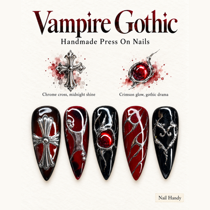Crimson Reliquary Gothic Press-On Nails - press-on nail design concept and illustrated product story