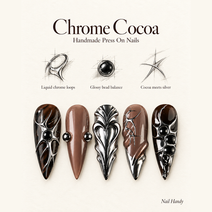Mocha Chrome Circuit Press-On Nails - press-on nail design concept and illustrated product story