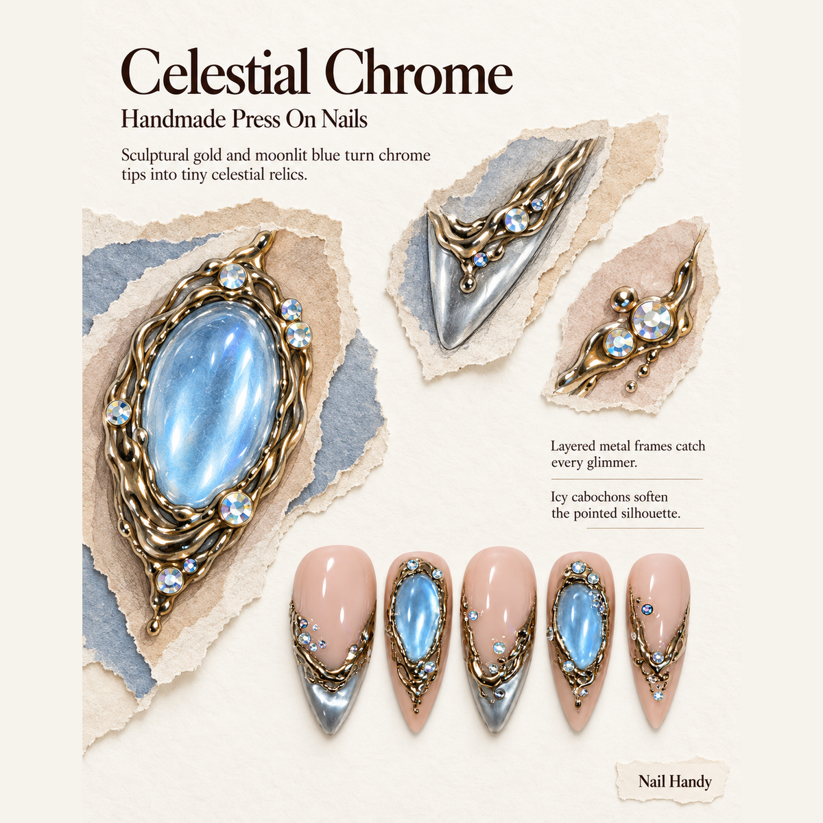 Blue Aura Gilding Press-On Nails | Nail Handy - press-on nail design concept and illustrated product story