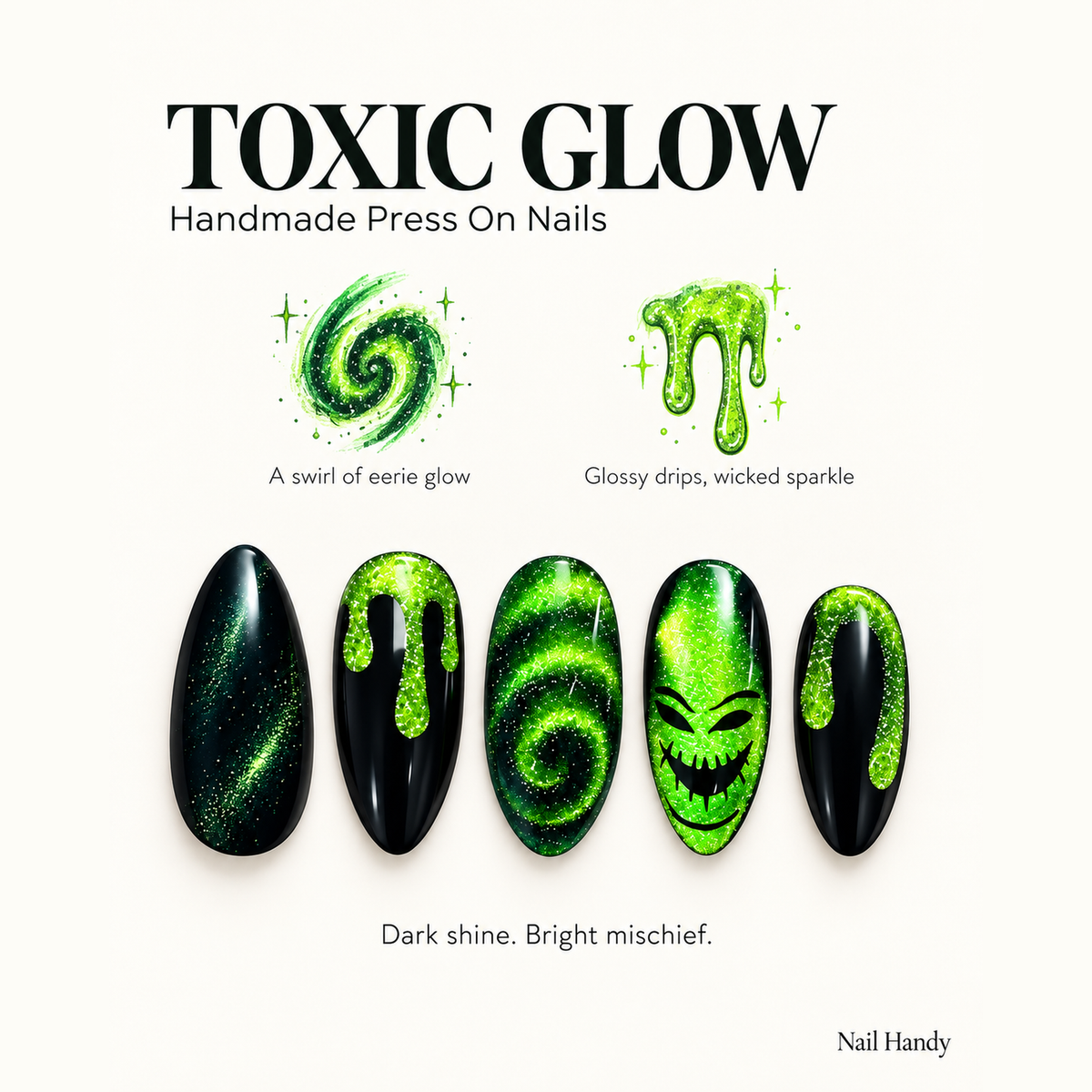 Neon Slime Spell Press-On Nails with Halloween Art - press-on nail design concept and illustrated product story