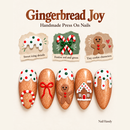 Gingerbread Cookie Party Press-On Nails - press-on nail design concept and illustrated product story