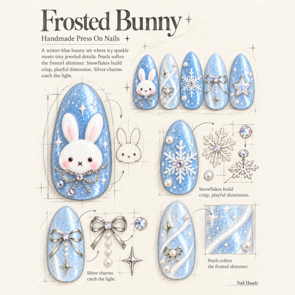 Snow Bunny Sparkle Press-On Nails Moonlight Blue - press-on nail design concept and illustrated product story